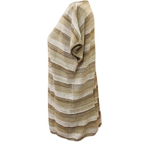 Tommy Bahama SMALL Brown Tan Striped Linen Blend Relaxed Short Sleeve Sweater - Picture 3 of 12